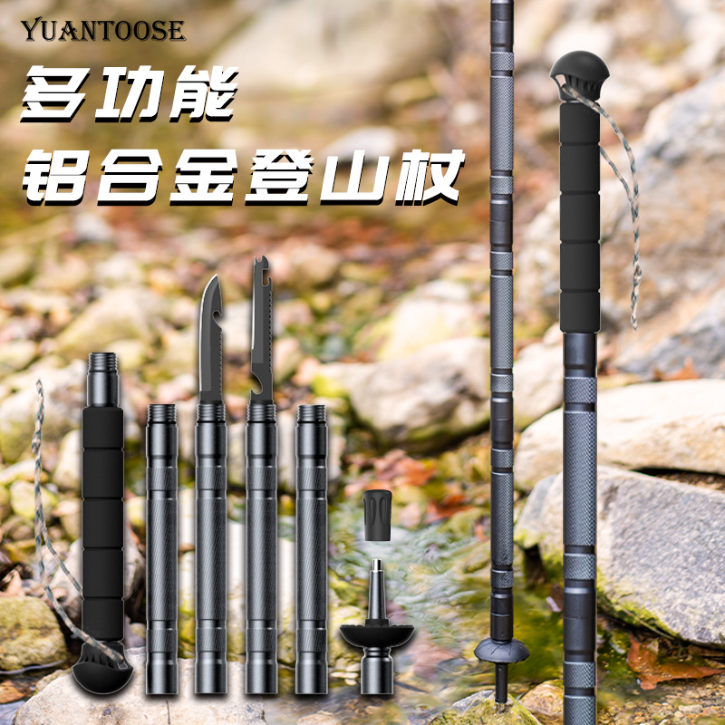 Folding Walking Sticks Hiking Adjustable - Bastón de Senderismo Plegable de Aluminio,