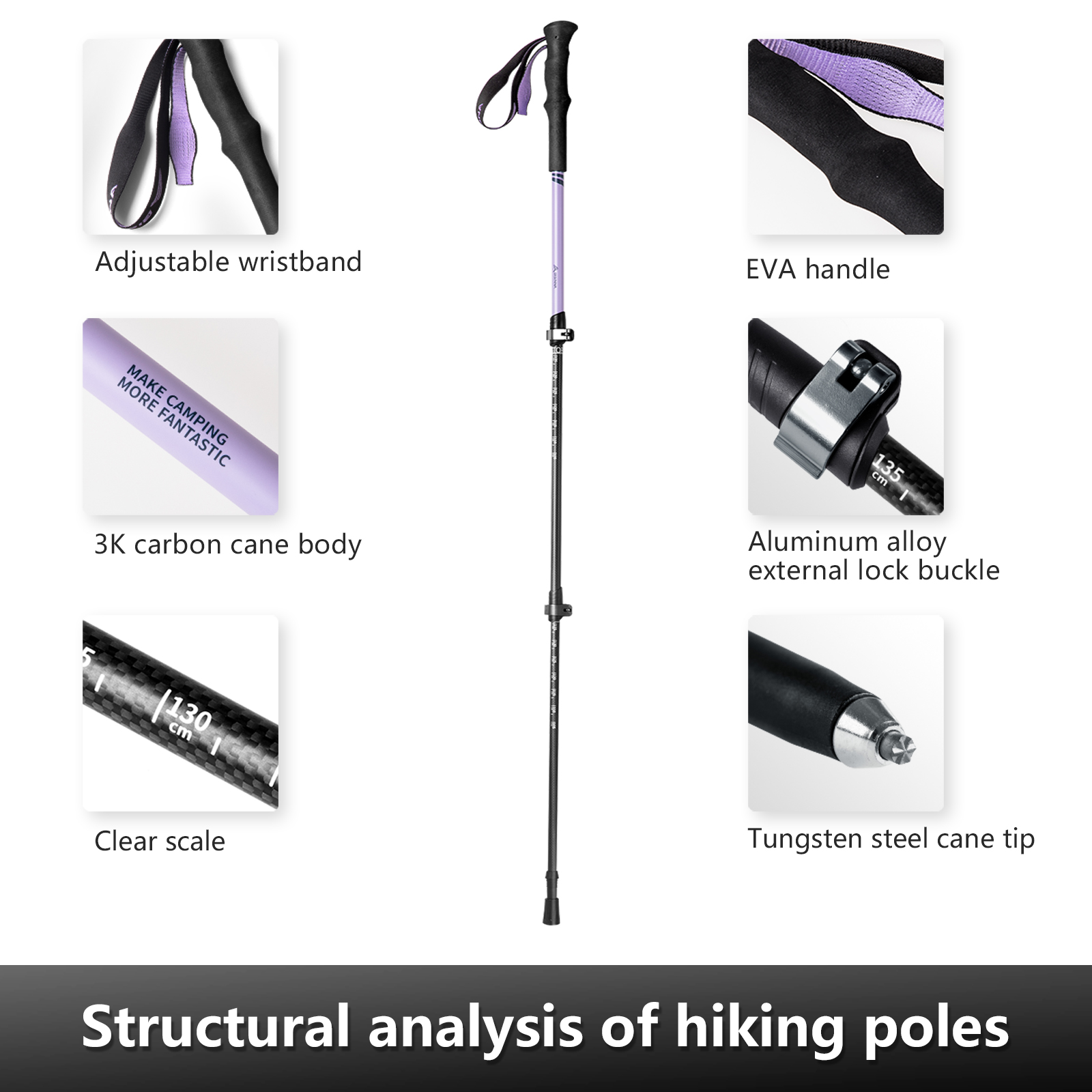 BISINNA 2 uds bastones de Trek - Carbon Fiber Trekking Poles Ultralight Pair reseña y precio