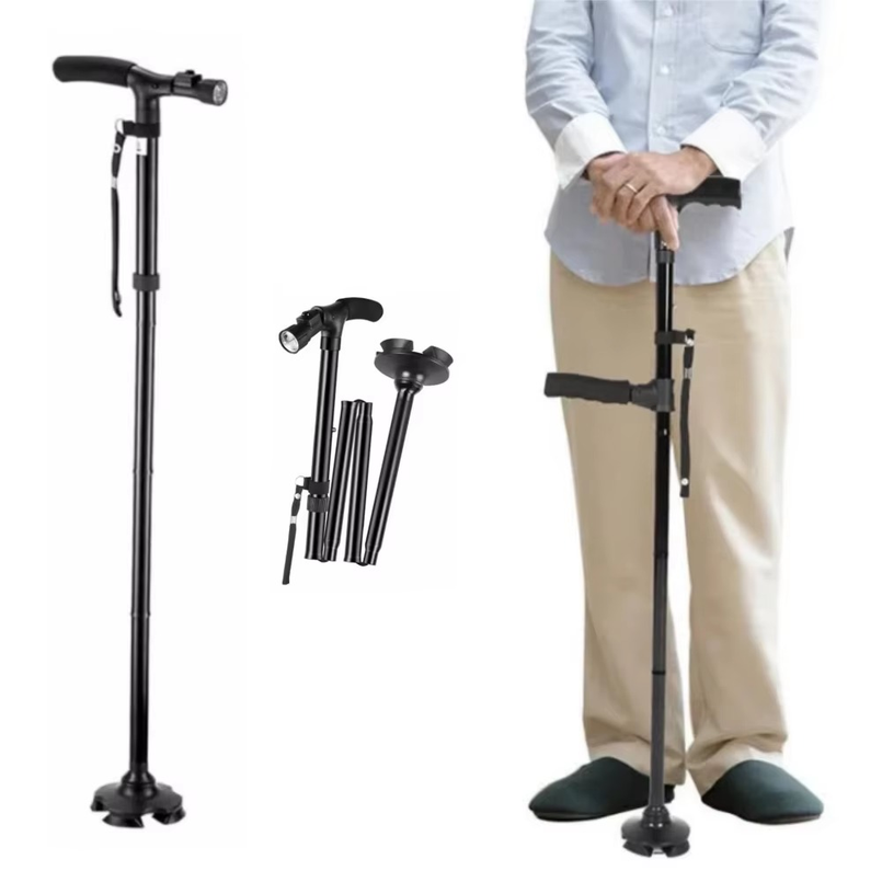 Bastón plegable con luz LED, a - Folding Walking Sticks Hiking Adjustable reseña y precio
