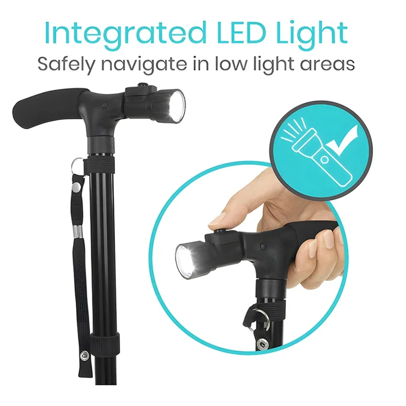 Bastón plegable con luz LED, a - Folding Walking Sticks Hiking Adjustable reseña y precio
