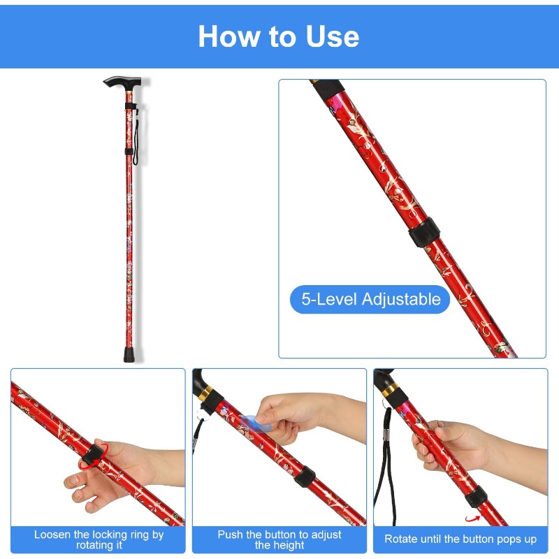 Bastón plegable ajustable de 5 - Folding Walking Sticks Hiking Adjustable reseña y precio